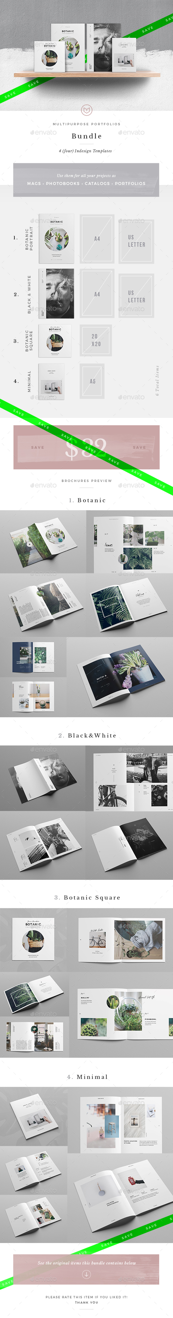 4 Unique Multipurpose Portfolios Bundle - Brochures Print Templates