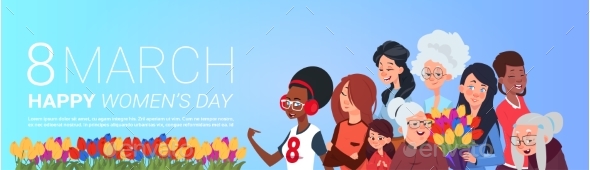Happy International Women Day Poster With Group - Backgrounds Decorative