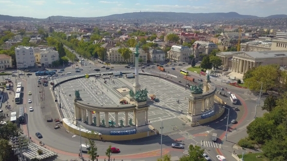 Aerial Video Shows the Heroes Square in Downtown Budapest, Hungary ...