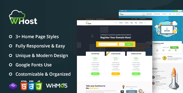 WHost-Domain Hosting Server Rental with WHMCS Responsive HTML5 Template