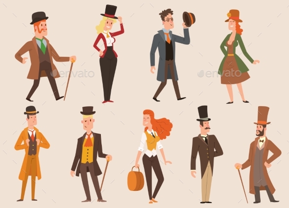 Vintage Victorian Cartoon Gents Retro People - People Characters