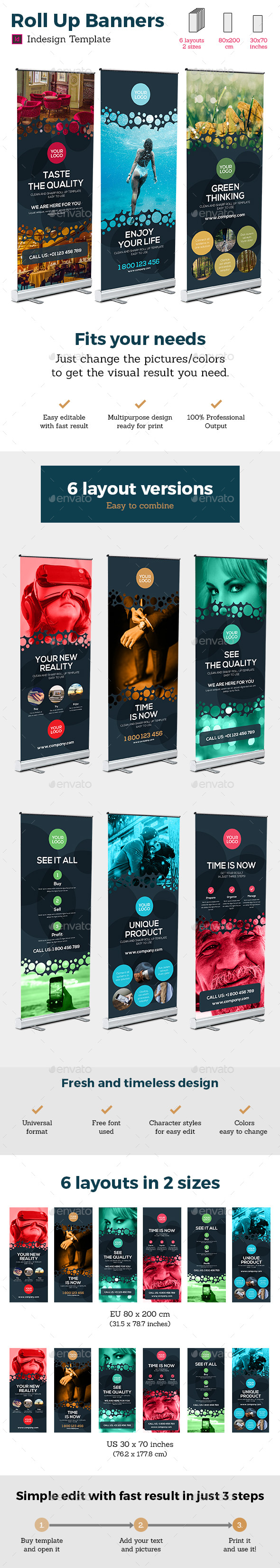 Rollup Stand Banner Display Bubble 12x Indesign Template - Signage Print Templates