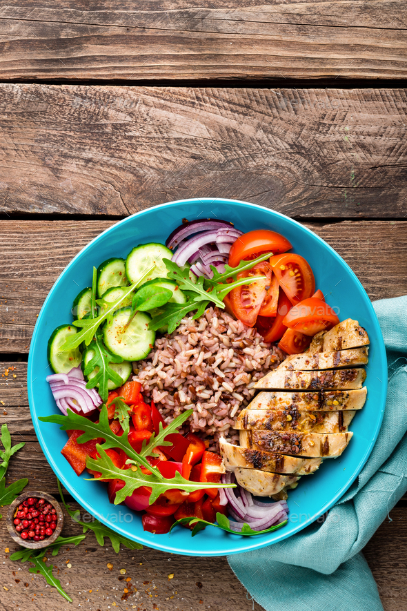 Grilled chicken breast and fresh vegetable salad - Stock Photo - Images