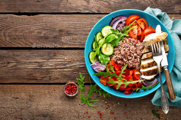Grilled chicken breast and fresh vegetable salad - Stock Photo - Images