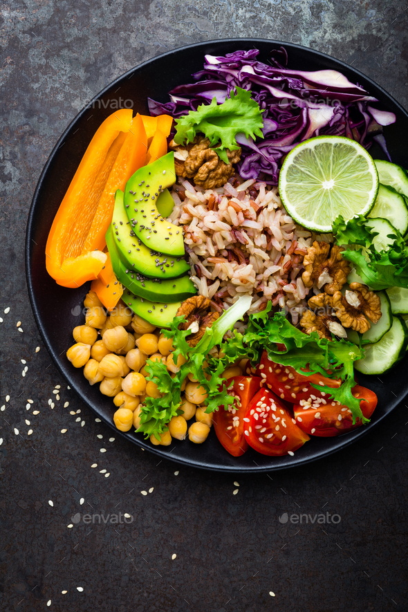 Buddha bowl dish with chicken fillet - Stock Photo - Images