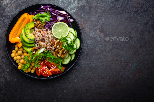 Buddha bowl dish with chicken fillet - Stock Photo - Images