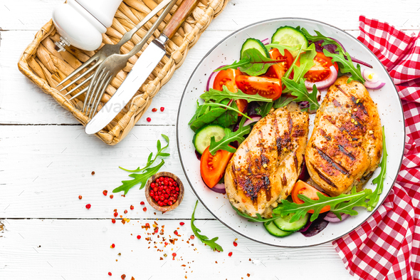 Grilled chicken breast and fresh vegetable salad - Stock Photo - Images