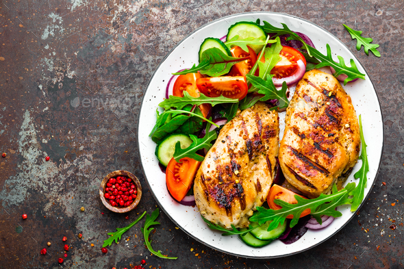 Grilled chicken breast and fresh vegetable salad - Stock Photo - Images