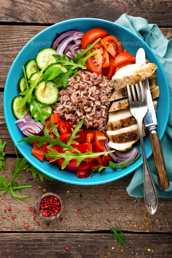Grilled chicken breast and fresh vegetable salad - Stock Photo - Images