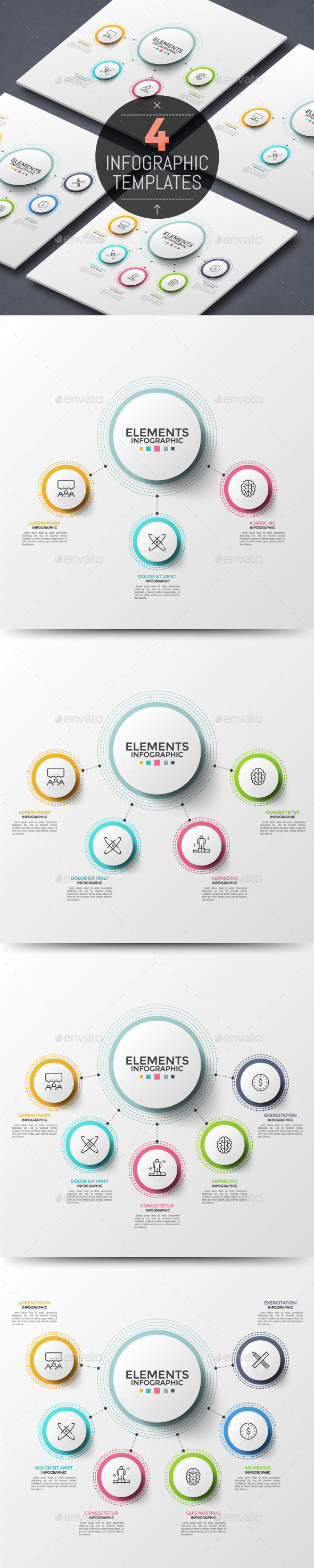 4 Abstract Thin Line Infographic Templates - Infographics