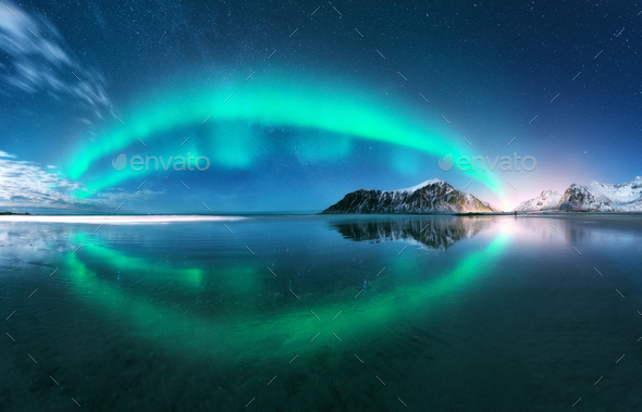 Aurora. Nothern lights in Lofoten islands, Norway - Stock Photo - Images