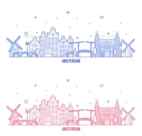 Amsterdam Skyline Netherlands Vector City Building - Buildings Objects