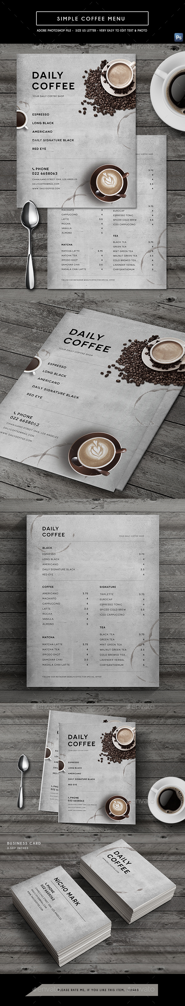 Simple Coffee Menu - Food Menus Print Templates