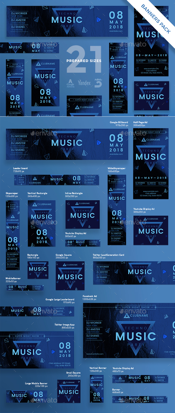 Music Party Banner Pack - Banners & Ads Web Elements