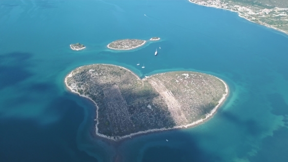 Aerial View of Beautiful Heart-shaped Island of Galesnjak, Also Called Island of Love, in Pasman alt