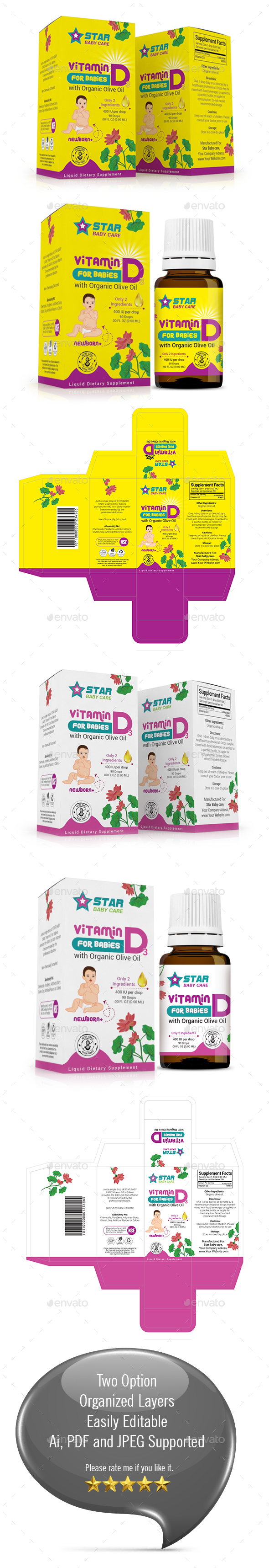Vitamin D Liquid Supplement Template - Packaging Print Templates