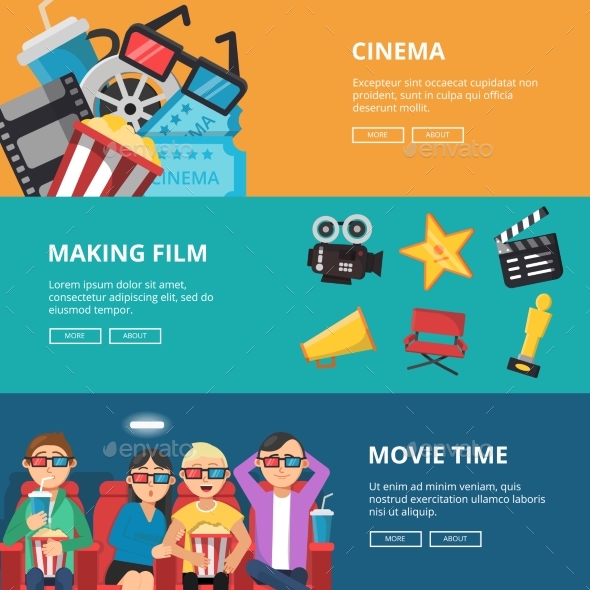 Horizontal Banners at Cinema Theme. - Objects Vectors