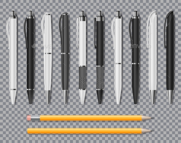 Set of Realistic Office Elegant Pens and Pencil - Miscellaneous Vectors
