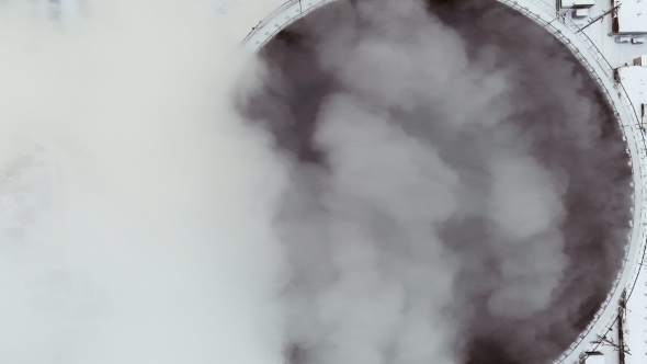Flying Over the Large Pipe Plant for the Production of Thermal Energy Aerial alt