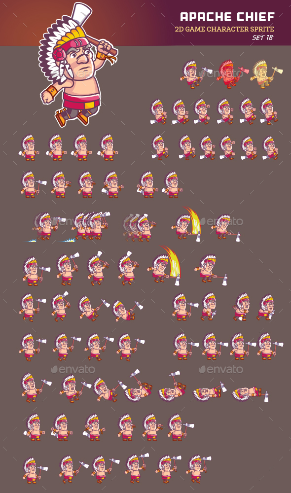 Apache Chief Game Sprite - Sprites Game Assets