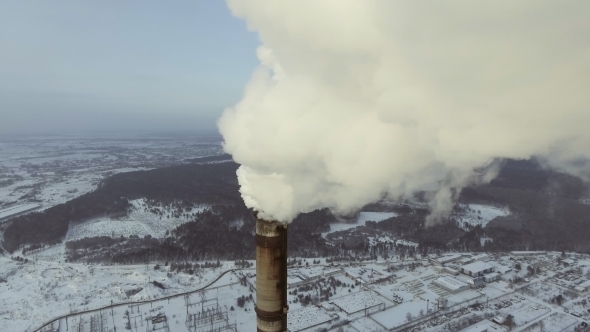 Flying Over the Large Pipe Plant for the Production of Thermal Energy Aerial alt