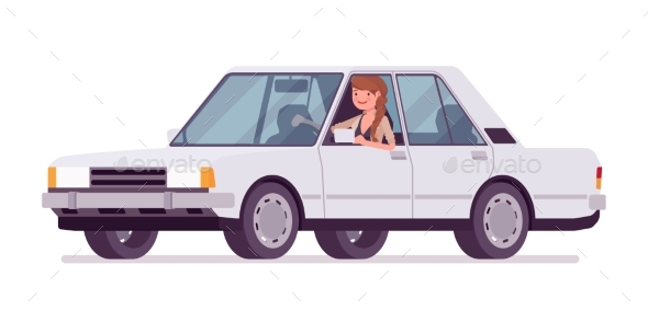 Office Employee Riding a White Car - Business Conceptual