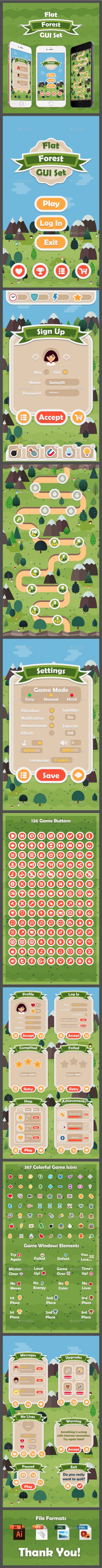 Flat Forest Game User Interface Set - User Interfaces Game Assets