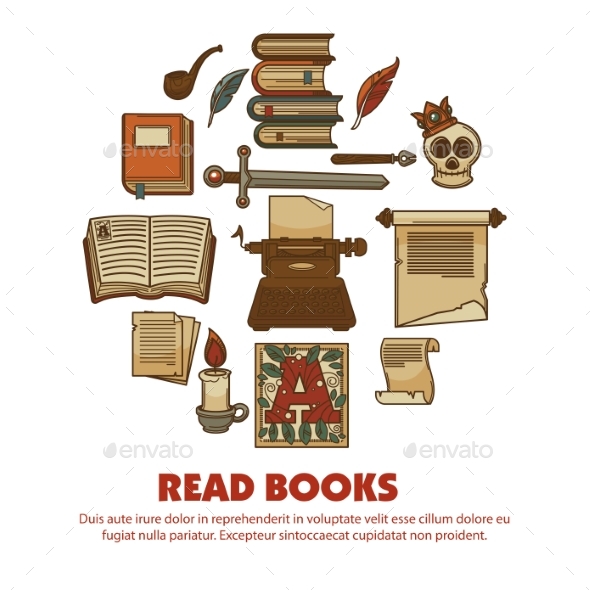 Read Books Agitative Poster with Ancient Written - Miscellaneous Vectors
