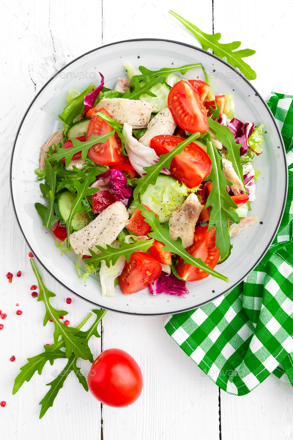 Chicken fillet salad with fresh vegetables - Stock Photo - Images
