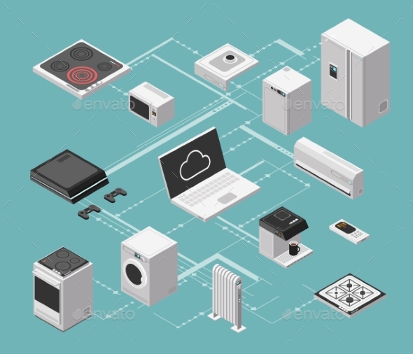 Smart House and Electrical Control Isometric - Communications Technology