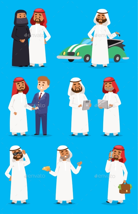 Cartoon Arabic Businessman Vector Characters - People Characters