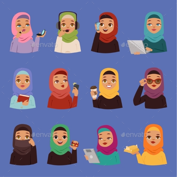 Muslim Religious Arabic Vector Adult Women - People Characters