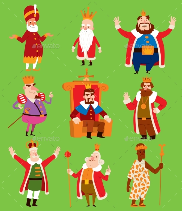 King Vector Illustration Set. Fantasy Royalty - People Characters