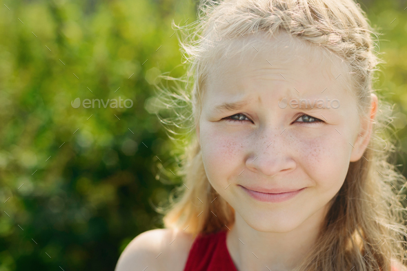 Portrait Of Cute Little Blonde Girl Stock Photo By Apagafonova