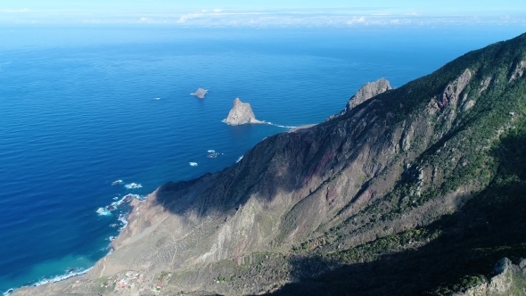 Flight Over Beautiful Mountains Near Ocean Shore