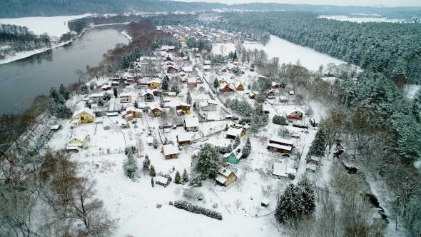 Aerial View of Village at Winter