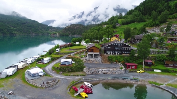 Beautiful Nature Norway Aerial View of the Campsite To Relax., Stock ...