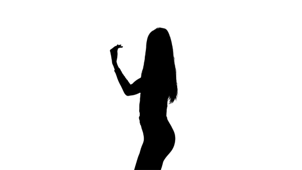 Silhouette of Girl Sexually Wriggling Her Body on White Background alt