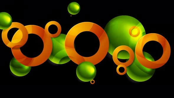 Glossy Green Orange Abstract Circles And Balls