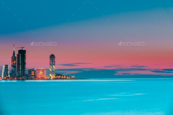 Batumi, Adjara, Georgia. Colorful Bright Evening Sky Over Resort - Stock Photo - Images