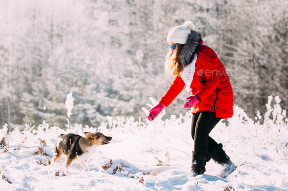 Young Beautiful Pretty Caucasian Girl Woman Dressed In Red Jacke - Stock Photo - Images