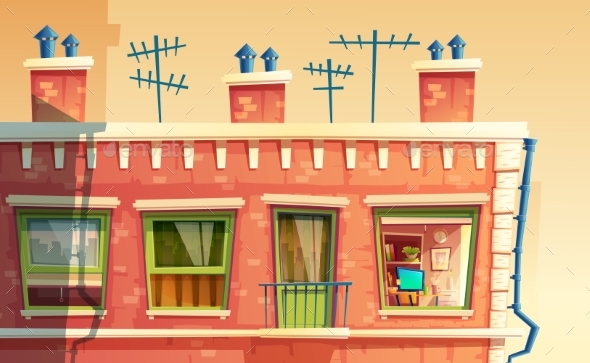 Vector Illustration of Multi-storey Apartment - Buildings Objects