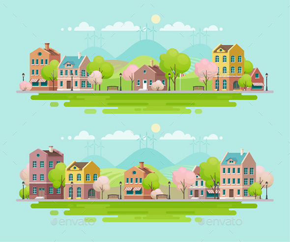 Spring In Small Town. - Buildings Objects