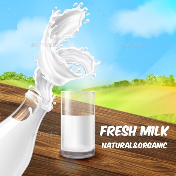 Vector Illustration of Milk in Bottle and Glass - Food Objects
