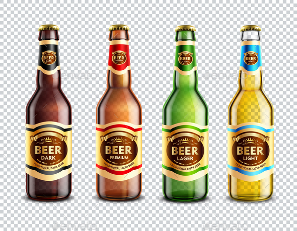 Download Glass Beer Bottles Transparent Background by macrovector | GraphicRiver