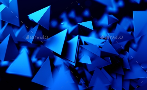 Abstract 3D Rendering of Flying Polygonal Shapes - 3D Backgrounds