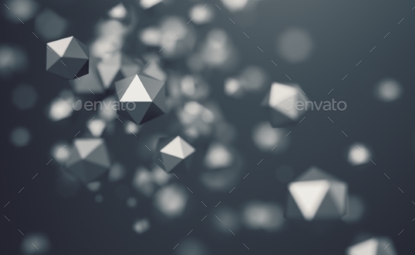 Abstract 3D Rendering of Flying Polygonal Spheres - 3D Backgrounds