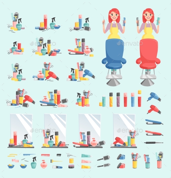 Vector Girl Hairdresser with Hair Clipper and Hair - People Characters