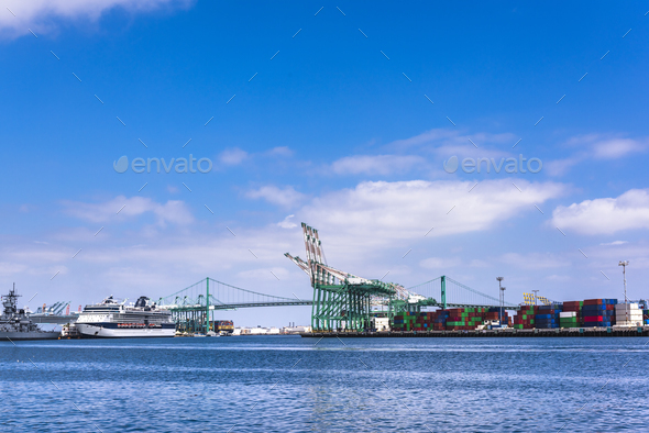 Ship loading docks in harbor - Stock Photo - Images