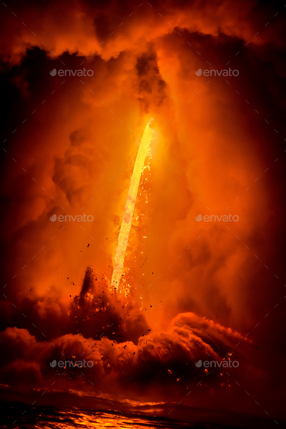 Exploding lava flow in Hawaii - Stock Photo - Images